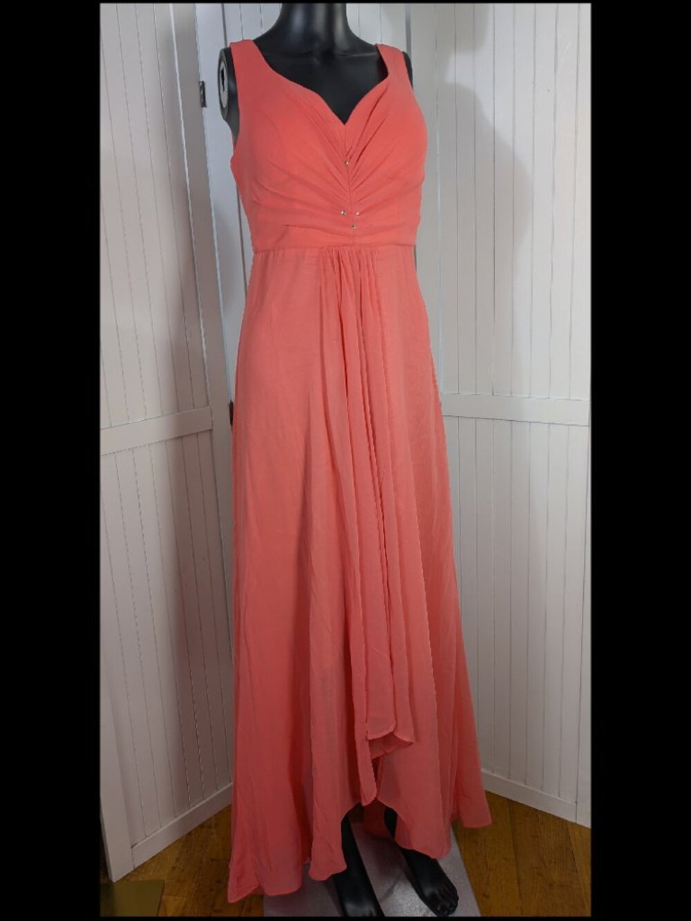 Ever Pretty Coral Chiffon Maxi Dress Formal Bridesmaid Wedding Guest 8 NWT